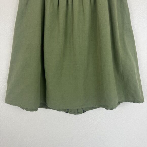 Anthropologie Maeve Embroidered Linen Cotton Button Front Smocked Skirt Green 6 - Picture 15 of 16
